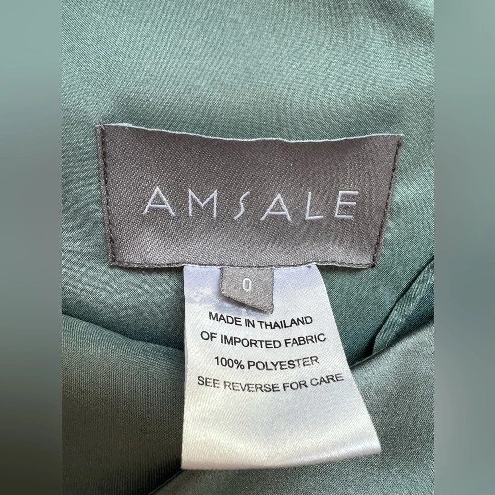 Amsale Womens One Shoulder Satin Side Zip Maxi Dress Long Gown Green Size 0 - Picture 8 of 9